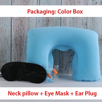 Inflatable Neck Pillow with Eye Mask and Ear Plugs Set