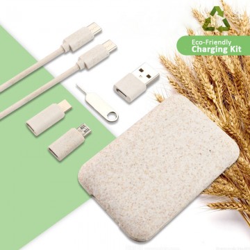 Wireless Charging Cable Kit in Wheat Straw Material cum Mobile Stand